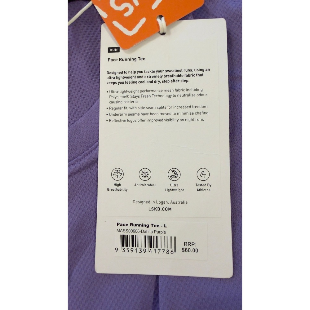 LSKD Mens Pace Running Tee Dahlia Purple Large MASS00606 Performance Shirt NWT - Picture 7 of 16